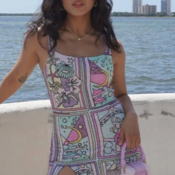 Oceanus Talia Hand Beaded Multi-Coloured Crystal Party Dress in Pastel - Picture 4 of 8